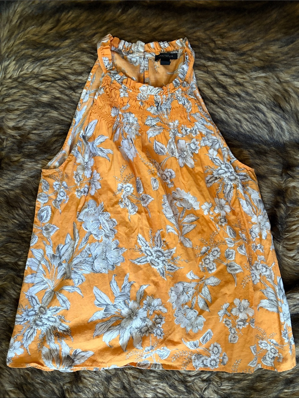 Ann Taylor Women's Tropical Toile Orange Floral Smocked Halter Top Size Medium